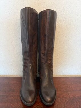 Born Navi Leather Knee High Boots Women's Sz 8 Distressed Brown Western Heeled